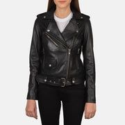 Women's Alison Svart Bikerjakke i Skinn for Kvinner in Black Cowhide Leather - Front Profile View &amp; Tailored Silhouette | Buy Online