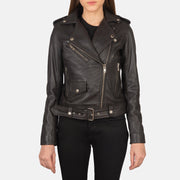 Close-Up Detail of Notch &amp; Zipper Hardware on Women's Alison Brun Bikerjakke i Skinn for Kvinner