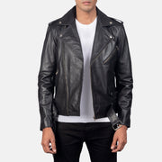 
Allaric Alley Black Leather Biker Jacket in Black Cowhide Leather - Front Profile View & Tailored Silhouette | Buy Online