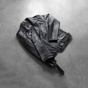 
Zipper & Hem Craftsmanship Construction Detail on Allaric Alley Black Leather Biker Jacket