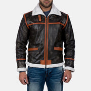 Men's Alpine Brun Fur Skinnjakke for Herre in Distressed Brown Goatskin Leather - Front Profile View &amp; Tailored Silhouette | Buy Online