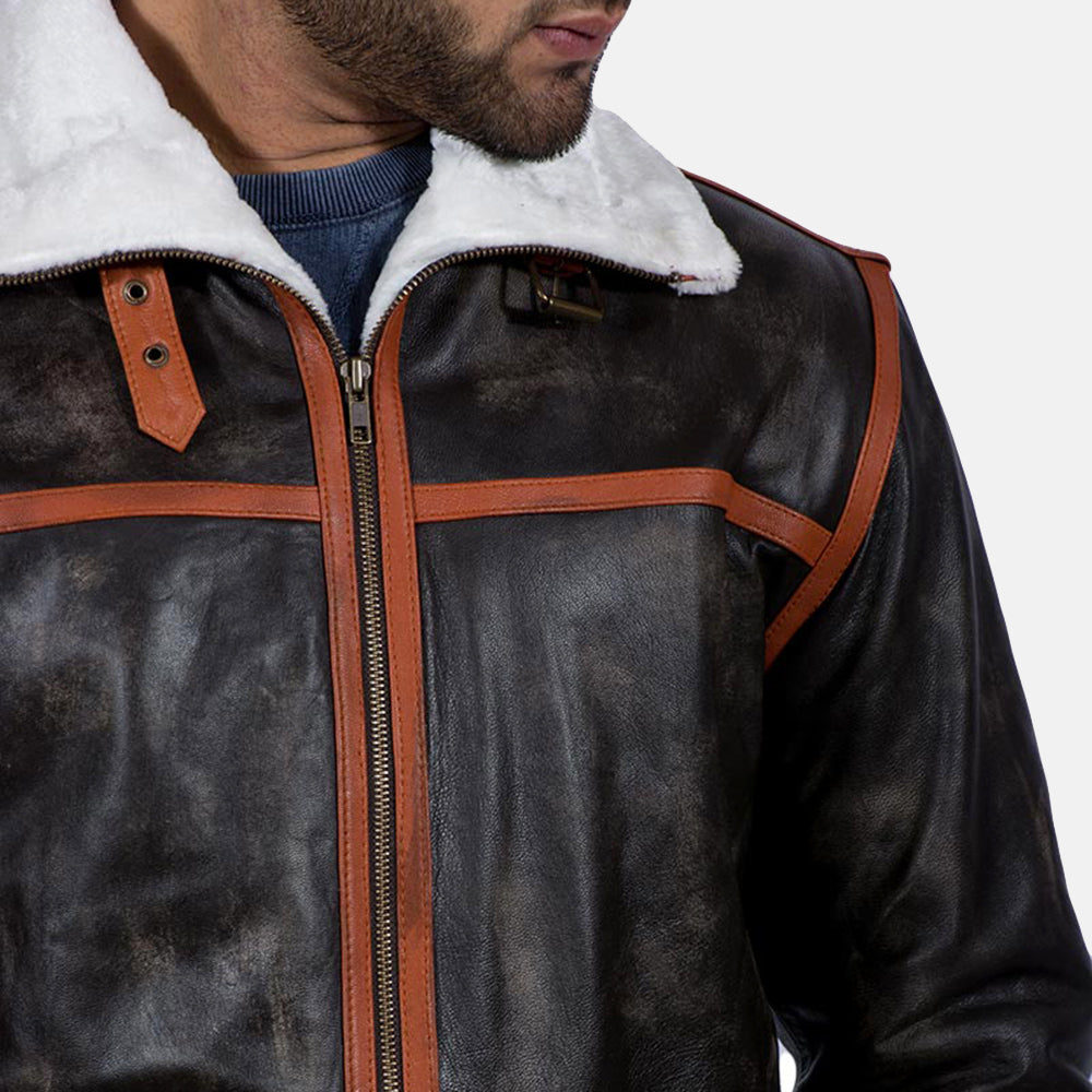 Men's Alpine Brun Fur Skinnjakke for Herre - Lateral Side Profile View Showing Sleeve Cut &amp; Athletic Taper Fit