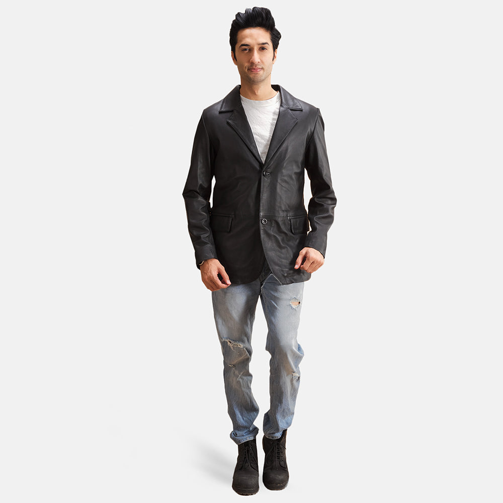 Alyson Svart Skinnblazer for Herre - Lateral Side Profile View Showing Sleeve Cut &amp; Athletic Taper Fit