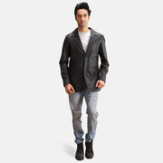 Alyson Svart Skinnblazer for Herre - Lateral Side Profile View Showing Sleeve Cut &amp; Athletic Taper Fit
