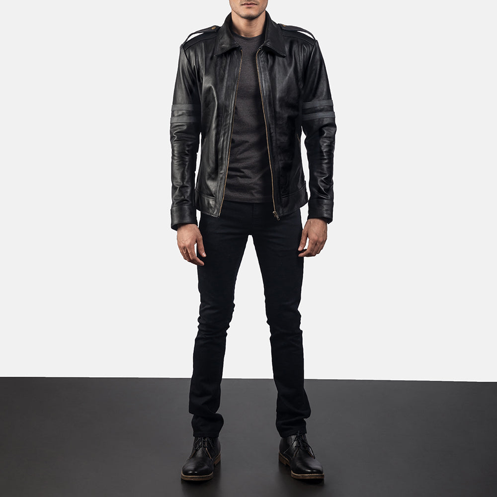 Armstrong Svart Bikerjakke i Skinn for Herre - Lateral Side Profile View Showing Sleeve Cut &amp; Athletic Taper Fit