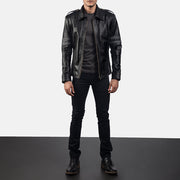 Armstrong Svart Bikerjakke i Skinn for Herre - Lateral Side Profile View Showing Sleeve Cut &amp; Athletic Taper Fit