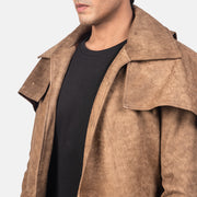 
Close-Up Detail of Classic Collar & Heavy-Duty Zipper Hardware on Army Brown Leather Duster