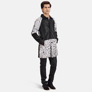 
Artistry Black Dye Leather Coat - Lateral Side Profile View Showing Sleeve Cut & Athletic Taper Fit