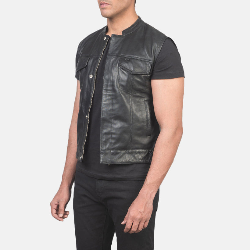 Atlas Moto Svart Skinnvest for Herre