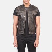
Atlas Moto Distressed Brown Leather Vest in Distressed Brown Sheepskin Leather - Front Profile View & Tailored Silhouette | Buy Online