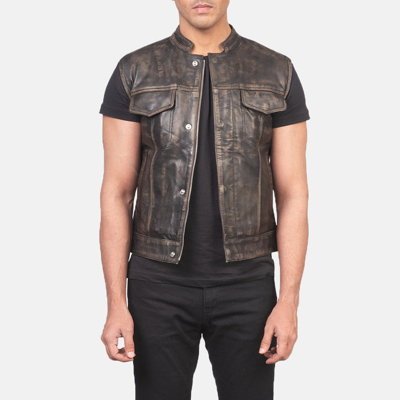 Atlas Moto Distressed Brun Skinnvest for Herre