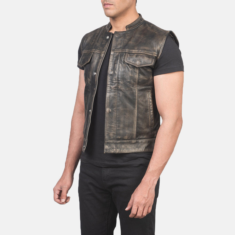 Atlas Moto Distressed Brun Skinnvest for Herre