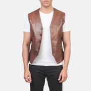 
Auden Brown Leather Vest in Brown Cowhide Leather - Front Profile View & Tailored Silhouette | Buy Online