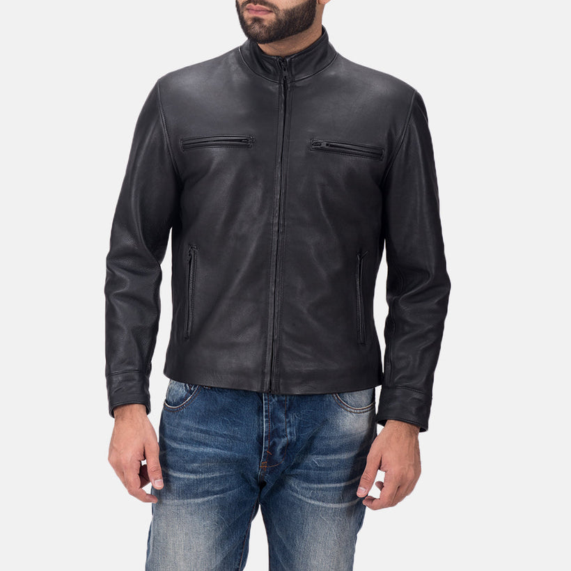 Austere Matte Svart Bikerjakke i Skinn for Herre