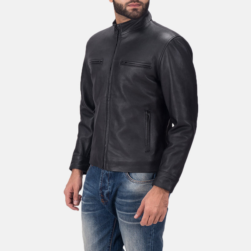 Austere Matte Svart Bikerjakke i Skinn for Herre