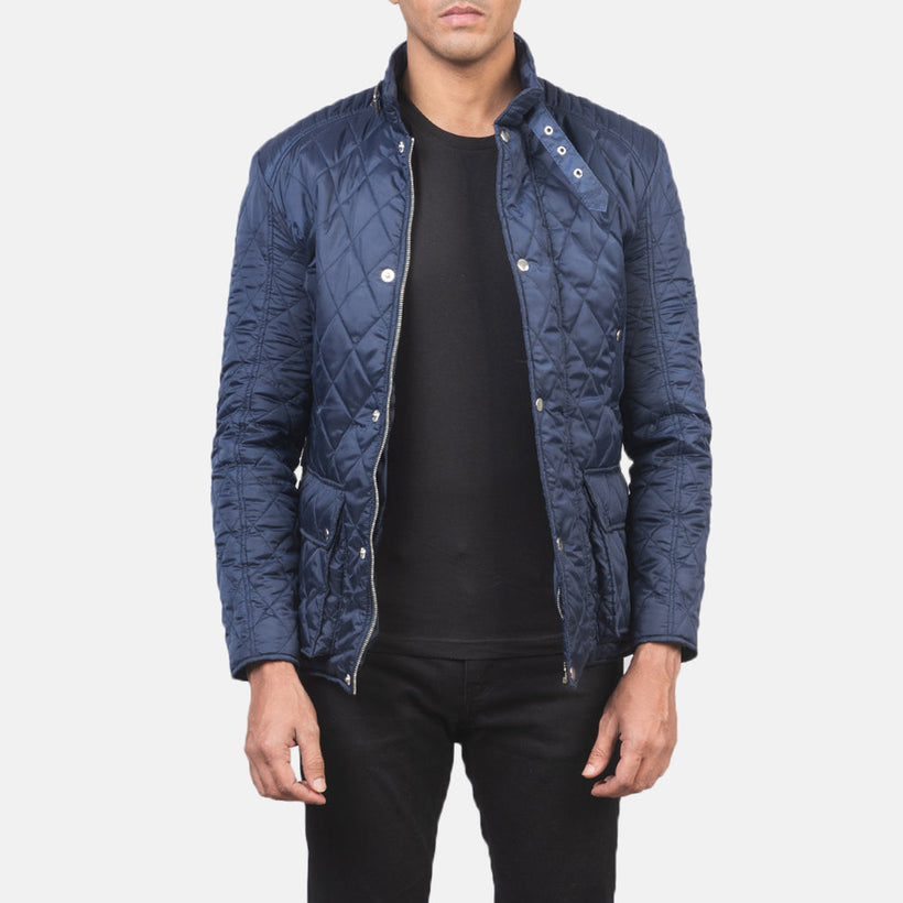 Barry Quilted Blue Windbreaker Skinnjakke for Herre
