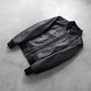 Rib Knit &amp; Hem Craftsmanship Construction Detail on Women's Bliss Svart Bomberjakke i Skinn for Kvinner