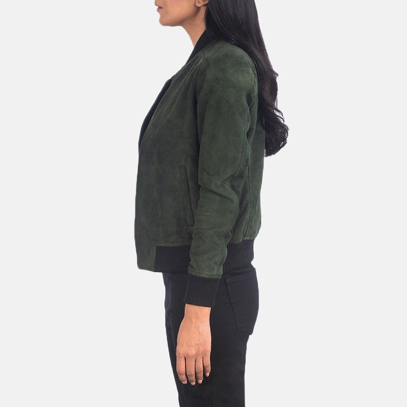 Bliss Green Suede Bomberjakke i Skinn for Kvinner