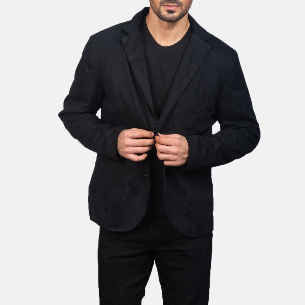 Borges Svart Skinnblazer for Herre in Black Poly-Cotton - Front Profile View &amp; Tailored Silhouette | Buy Online