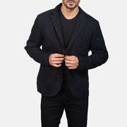 Borges Svart Skinnblazer for Herre in Black Poly-Cotton - Front Profile View &amp; Tailored Silhouette | Buy Online