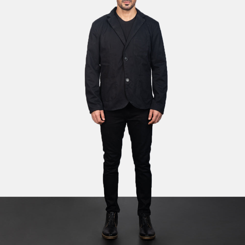 Borges Svart Skinnblazer for Herre - Lateral Side Profile View Showing Sleeve Cut &amp; Athletic Taper Fit