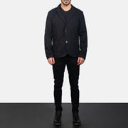 Borges Svart Skinnblazer for Herre - Lateral Side Profile View Showing Sleeve Cut &amp; Athletic Taper Fit