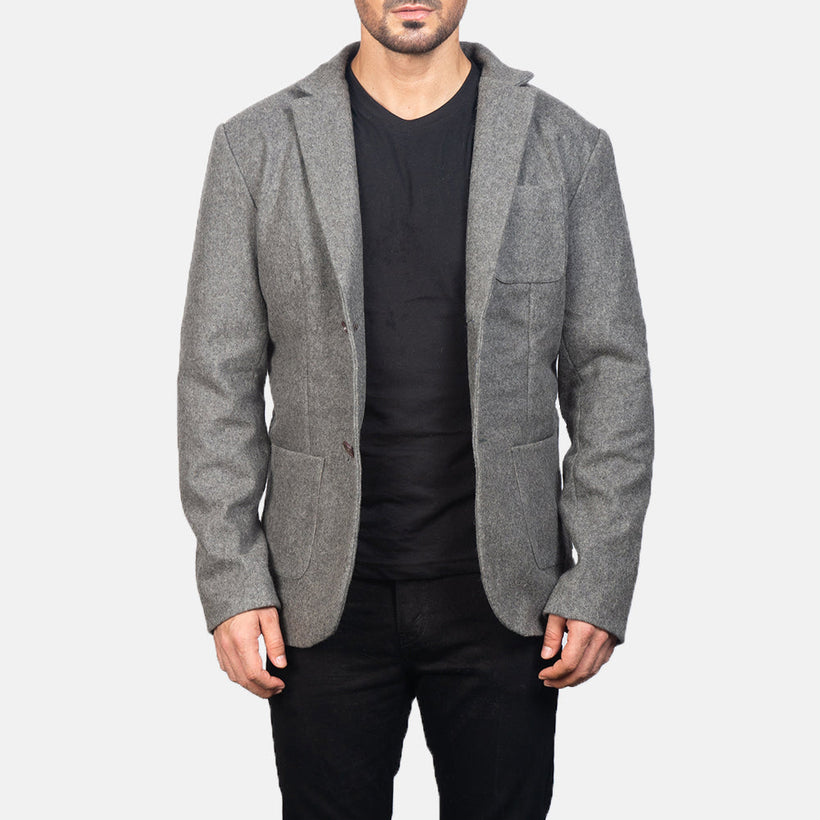 Borges Grey Wool Skinnblazer for Herre