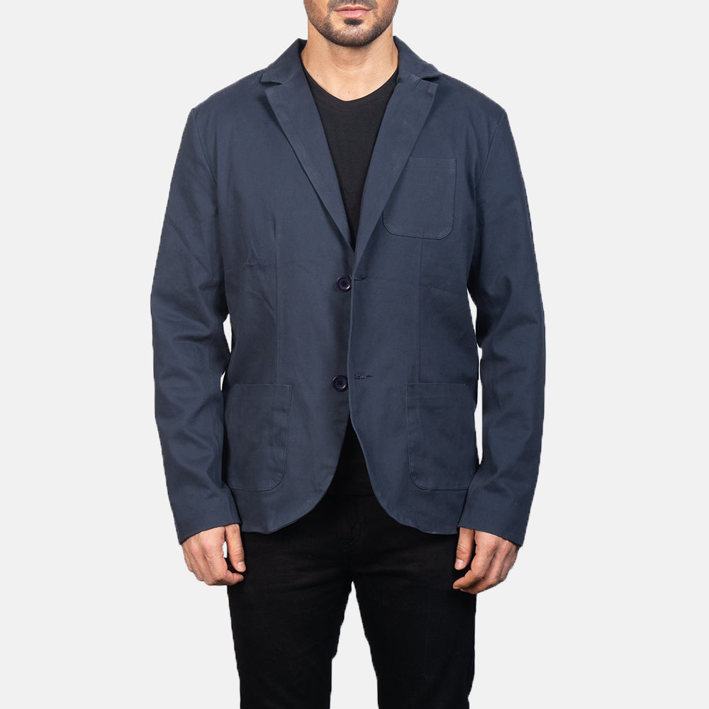 Borges Navy Blue Blazer in Navy Blue Poly-Cotton - Front Profile View & Tailored Silhouette | Buy Online