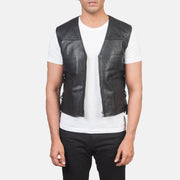 Men's Brandon Svart Skinnvest for Herre in Black Sheepskin Leather - Front Profile View &amp; Tailored Silhouette | Buy Online