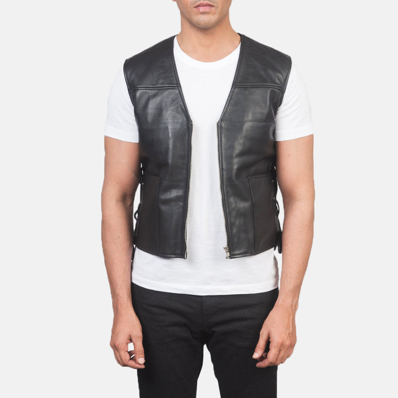 Brandon Svart Skinnvest for Herre