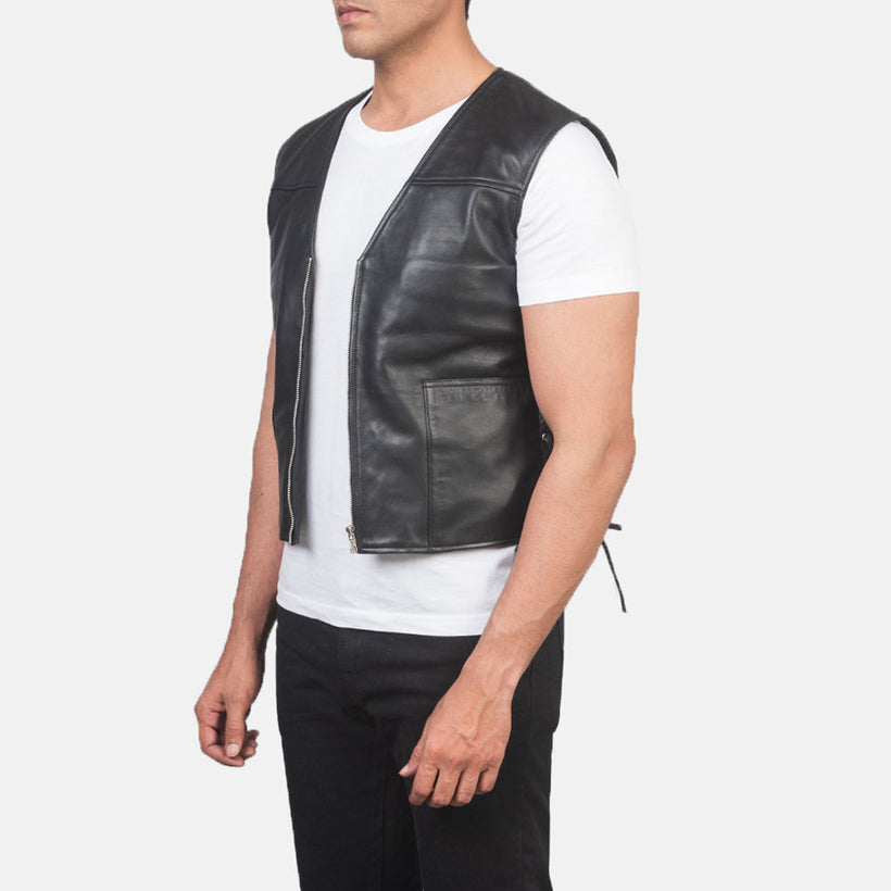 Brandon Svart Skinnvest for Herre