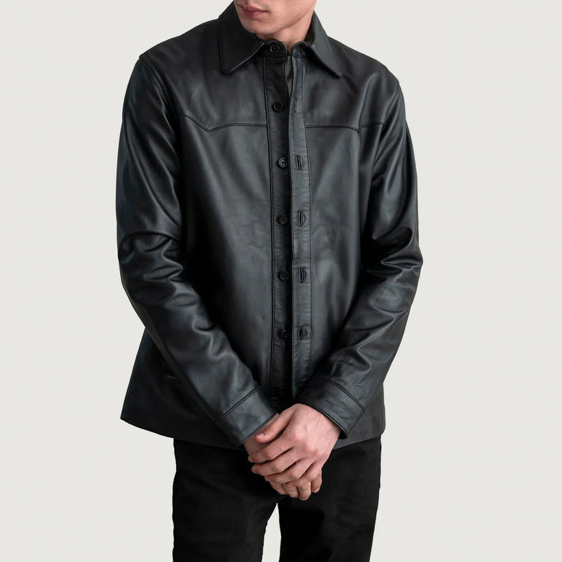 Bronco Svart Leather Shirt for Herre