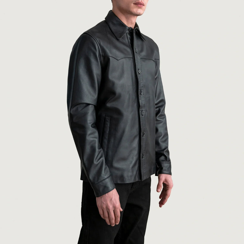 Bronco Svart Leather Shirt for Herre