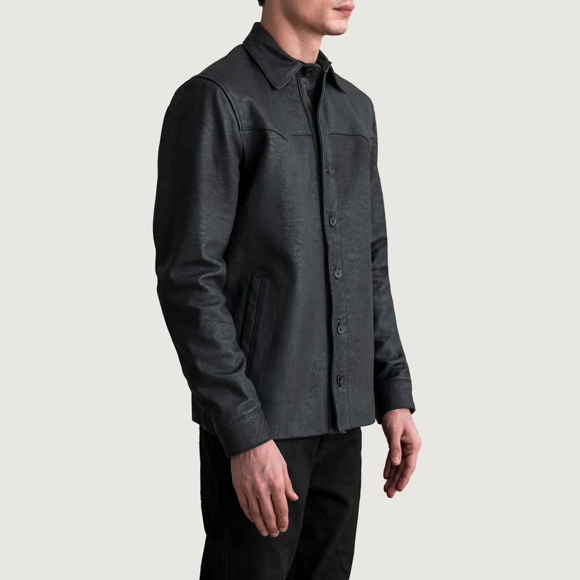 Bronco Tumbled Svart Leather Shirt for Herre