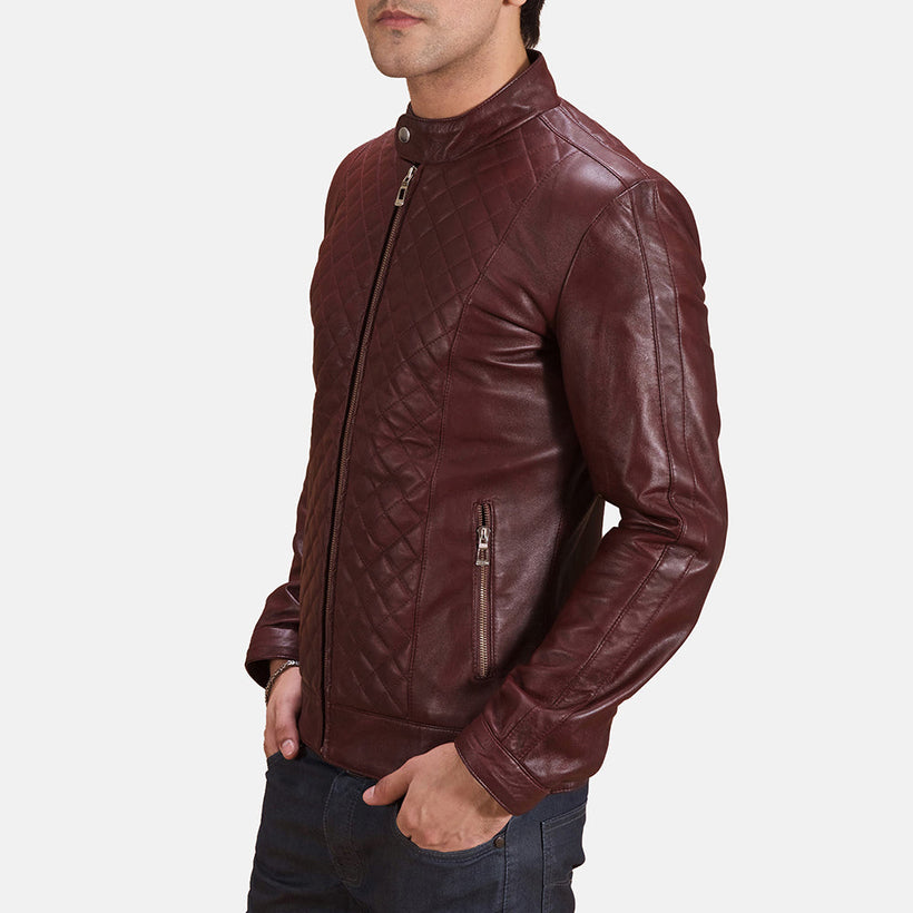 Burgunn Dee Maroon Bikerjakke i Skinn for Herre