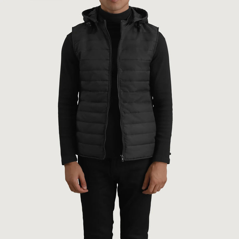 Carlo Svart Hooded Puffer Vest for Herre