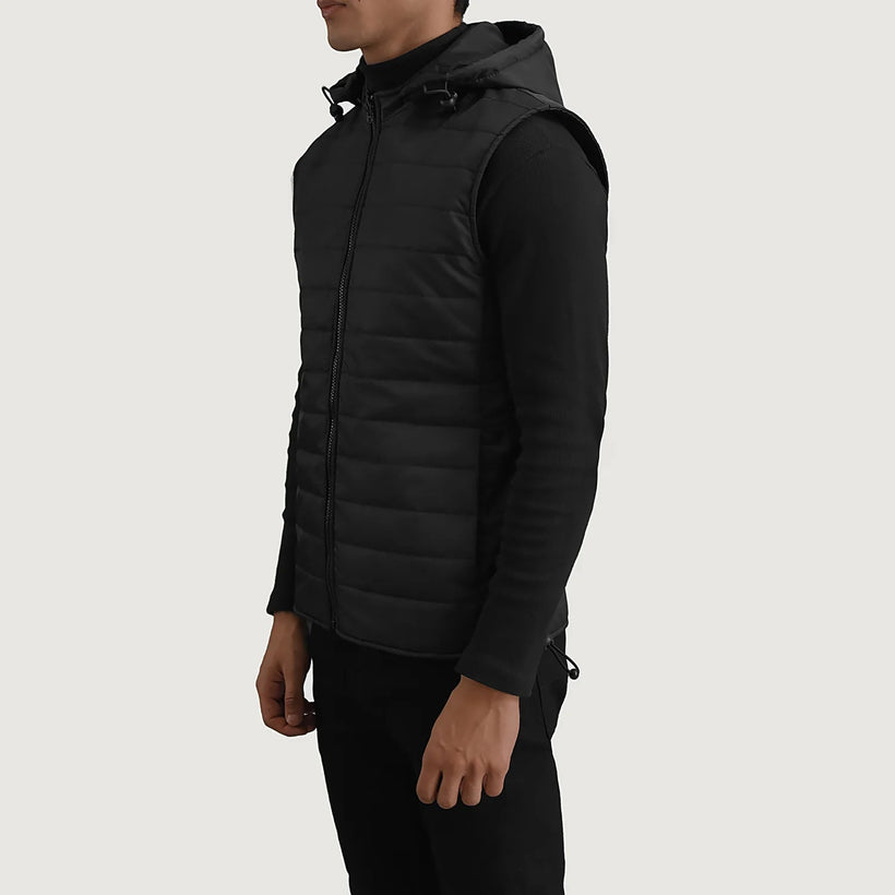 Carlo Svart Hooded Puffer Vest for Herre