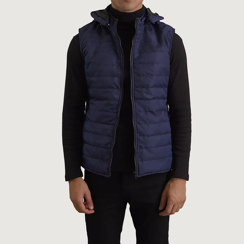 Carlo Blue Hooded Puffer Vest for Herre