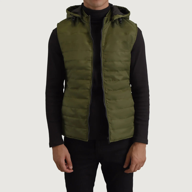 Carlo Green Hooded Puffer Vest for Herre