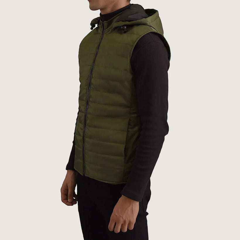 Carlo Green Hooded Puffer Vest for Herre