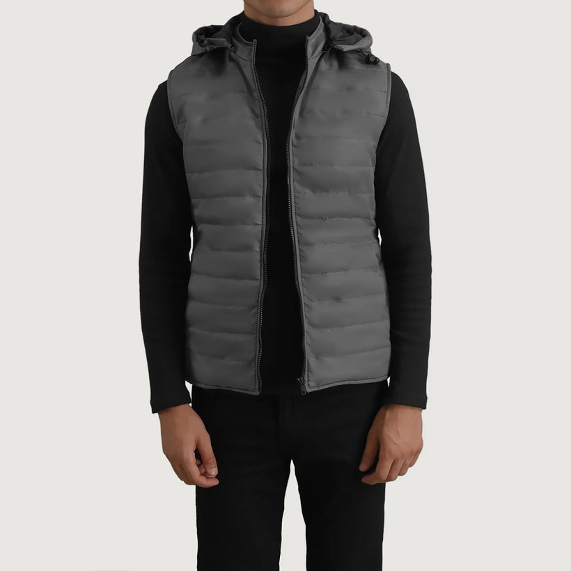 Carlo Grey Hooded Puffer Vest for Herre
