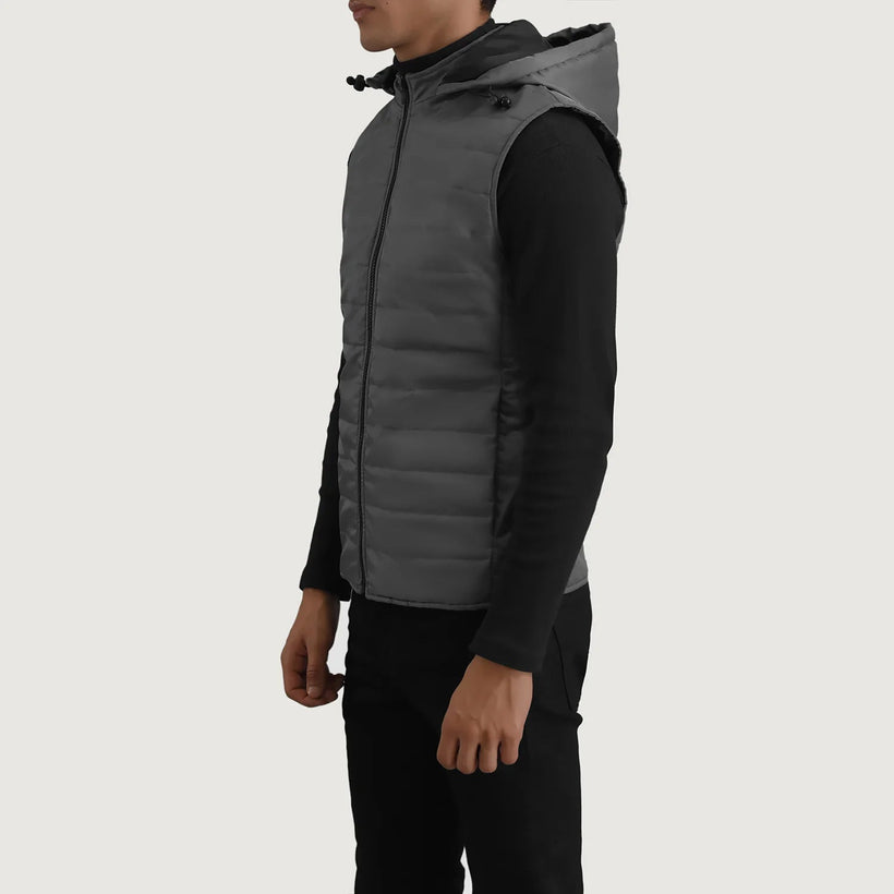 Carlo Grey Hooded Puffer Vest for Herre