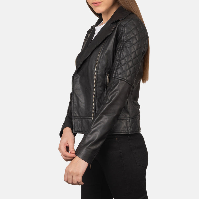 Carolyn Quilted Svart Bikerjakke i Skinn for Kvinner