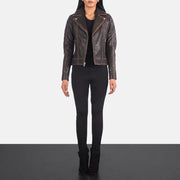 
Carolyn Quilted Vintage Brown Biker Jacket - Lateral Side Profile View Showing Sleeve Cut & Athletic Taper Fit