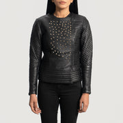Women's Celeste Studded Svart Skinnjakke for Kvinner in Black Sheepskin Leather - Front Profile View &amp; Tailored Silhouette | Buy Online