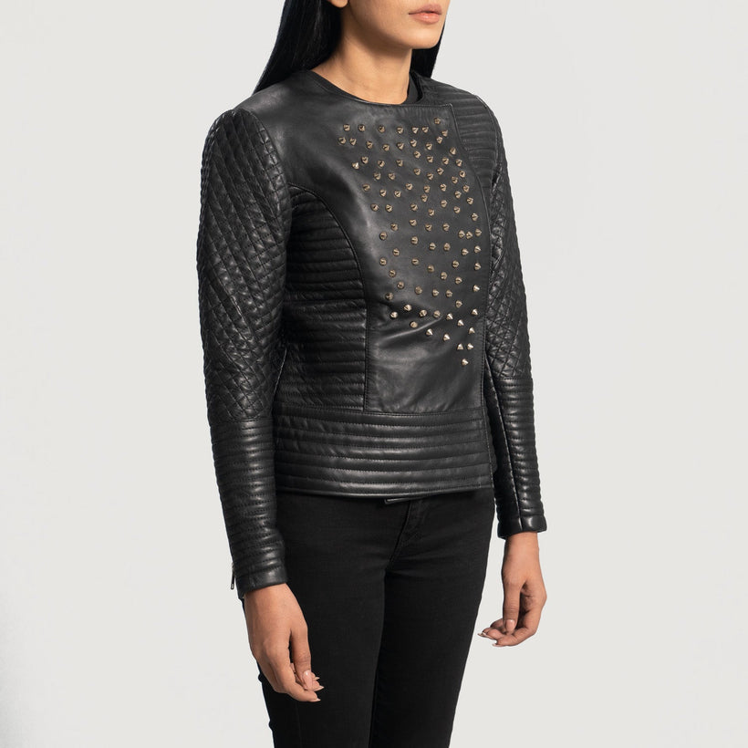 Celeste Studded Svart Skinnjakke for Kvinner