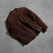 Zipper &amp; Hem Craftsmanship Construction Detail on Men's Charcoal Mocha Suede Bikerjakke i Skinn for Herre