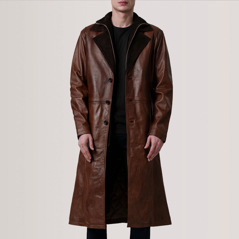 Charlton Waxed Brun Leather Single Breasted Skinnkåpe for Herre