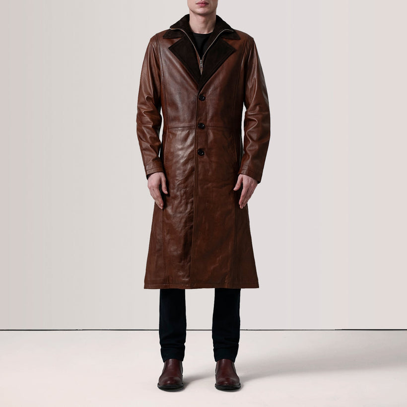 Charlton Waxed Brun Leather Single Breasted Skinnkåpe for Herre