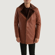 Men's Cinnamon Brun Leather Fur Skinnkåpe for Herre in Brown Sheepskin Burnishing - Front Profile View &amp; Tailored Silhouette | Buy Online